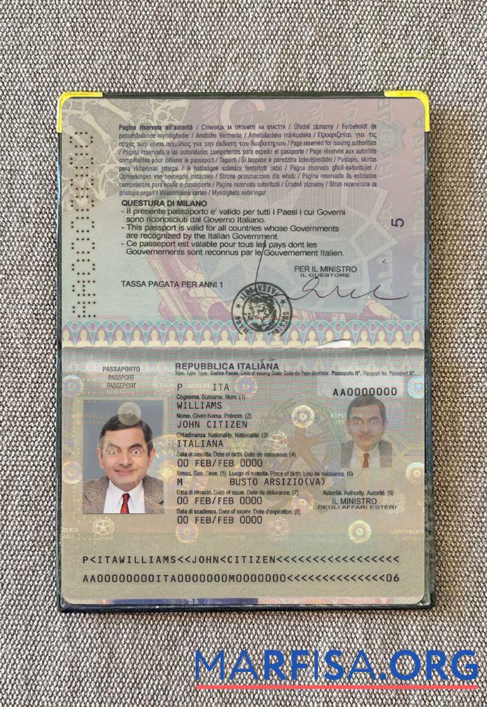 Blank Italy passport version 2 photo look sample